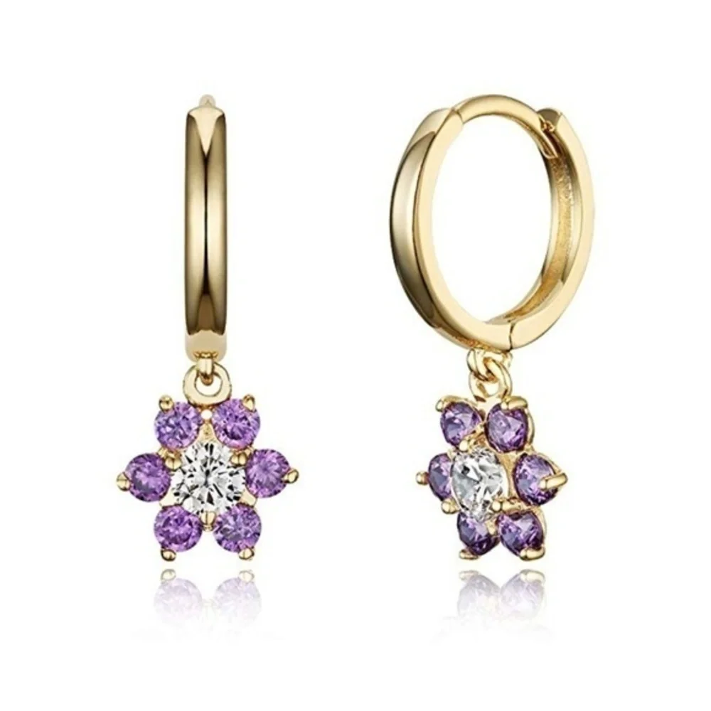 Gold Plated Brass Flower Huggies Hoop Earrings